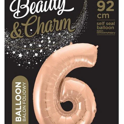 Rose Gold 6-os szám fólia lufi 92 cm