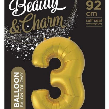 Arany 3-as Gold Mat szám fólia lufi 92 cm