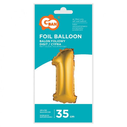 Arany Gold Matt 1-es mini szám fólia lufi 35 cm