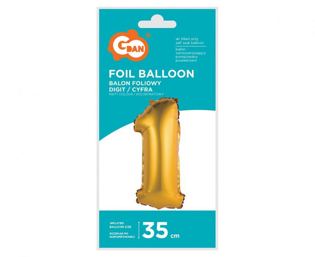 Arany Gold Matt 1-es mini szám fólia lufi 35 cm