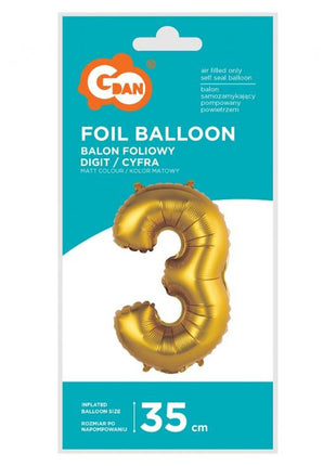 Arany Gold Matt 3-as mini szám fólia lufi 35 cm