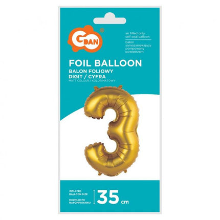 Arany Gold Matt 3-as mini szám fólia lufi 35 cm