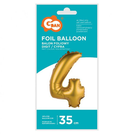 Arany Gold Matt 4-es mini szám fólia lufi 35 cm
