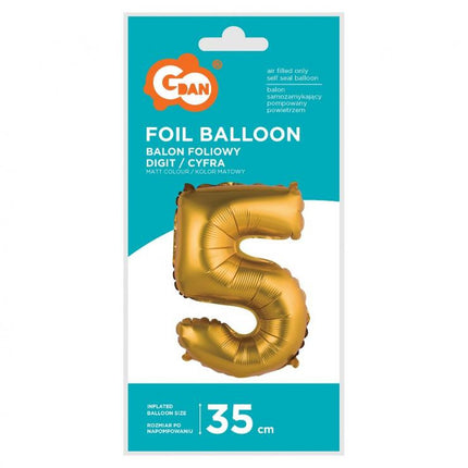 Arany Gold Matt 5-ös mini szám fólia lufi 35 cm