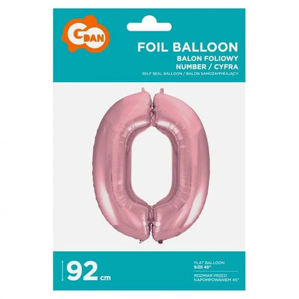 Rózsaszín Light Pink 0-ás szám fólia lufi 92 cm