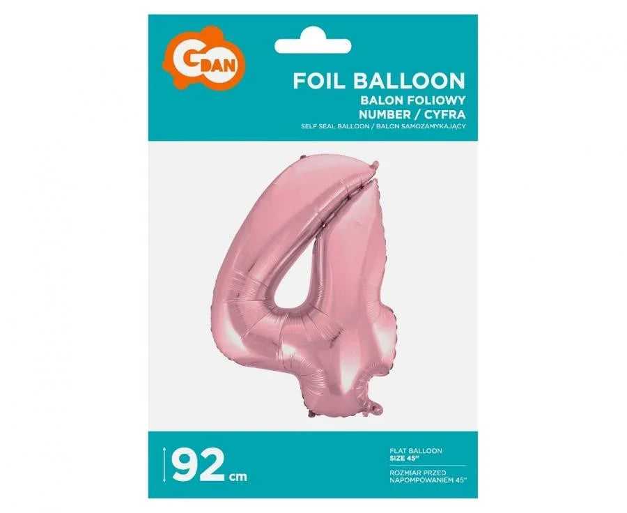 Rózsaszín Light Pink 4-es szám fólia lufi 92 cm