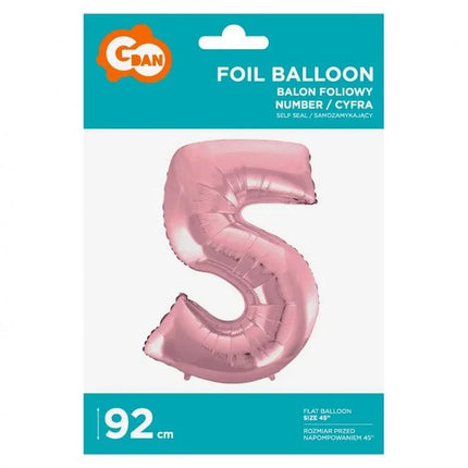 Rózsaszín Light Pink 5-ös szám fólia lufi 92 cm