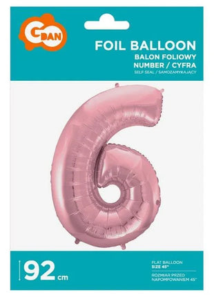 Rózsaszín Light Pink 6-os szám fólia lufi 92 cm