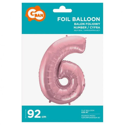 Rózsaszín Light Pink 6-os szám fólia lufi 92 cm