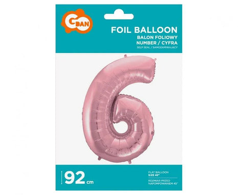 Rózsaszín Light Pink 6-os szám fólia lufi 92 cm