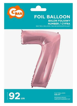 Rózsaszín Light Pink 7-es szám fólia lufi 92 cm