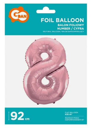 Rózsaszín Light Pink 8-as szám fólia lufi 92 cm