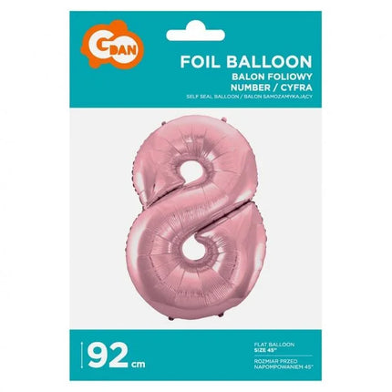 Rózsaszín Light Pink 8-as szám fólia lufi 92 cm