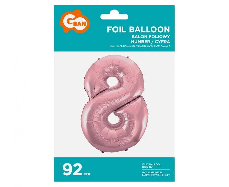 Rózsaszín Light Pink 8-as szám fólia lufi 92 cm