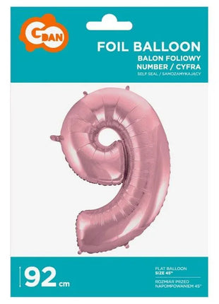 Rózsaszín Light Pink 9-es szám fólia lufi 92 cm