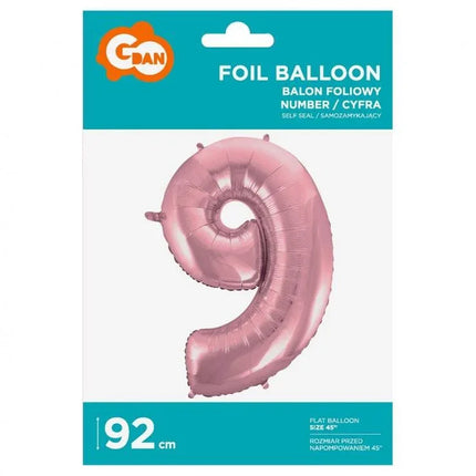 Rózsaszín Light Pink 9-es szám fólia lufi 92 cm