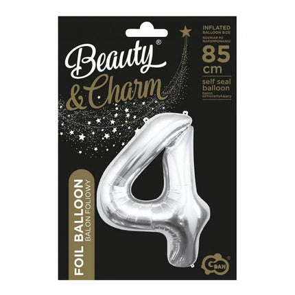 Ezüst Silver 4-es szám fólia lufi 85 cm