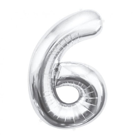 Ezüst Silver 6-os szám fólia lufi 85 cm