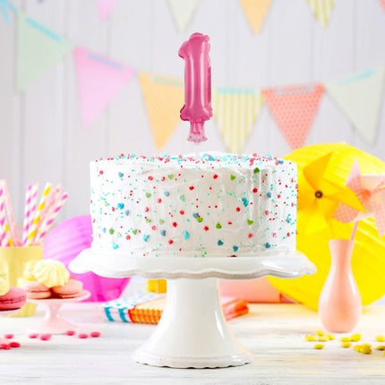 Rózsaszín 1-es Pink szám fólia lufi tortára 13 cm