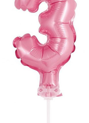 Rózsaszín 3-as Pink szám fólia lufi tortára 13 cm