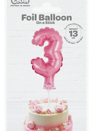 Rózsaszín 3-as Pink szám fólia lufi tortára 13 cm