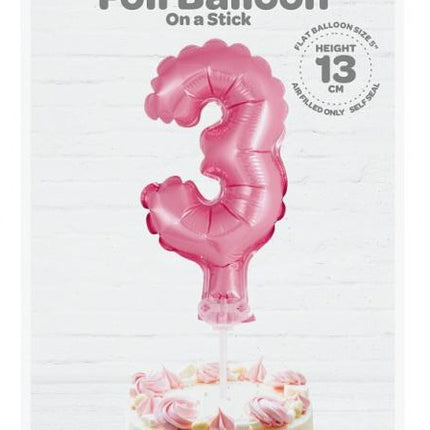 Rózsaszín 3-as Pink szám fólia lufi tortára 13 cm