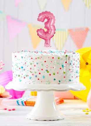 Rózsaszín 3-as Pink szám fólia lufi tortára 13 cm