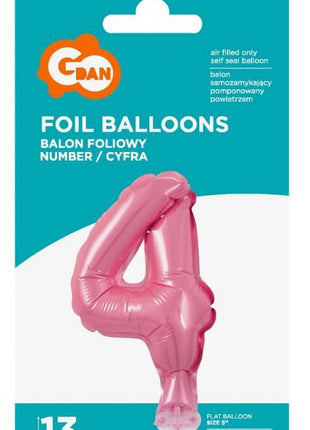 Rózsaszín 4-es Pink szám fólia lufi tortára 13 cm