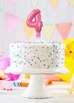 Rózsaszín 4-es Pink szám fólia lufi tortára 13 cm