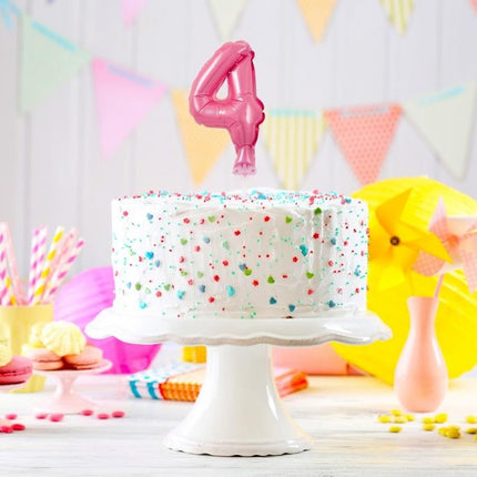 Rózsaszín 4-es Pink szám fólia lufi tortára 13 cm