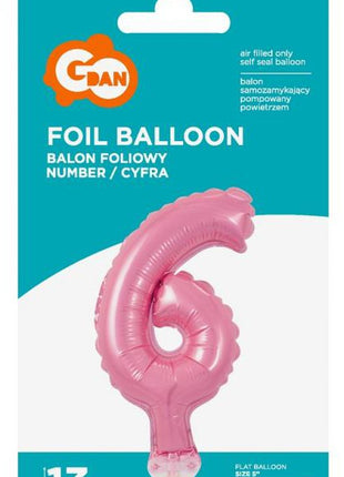 Rózsaszín 6-os Pink szám fólia lufi tortára 13 cm