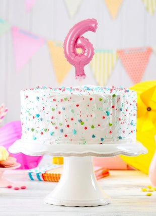 Rózsaszín 6-os Pink szám fólia lufi tortára 13 cm