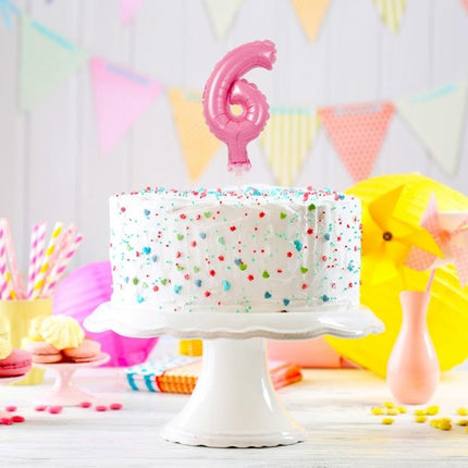 Rózsaszín 6-os Pink szám fólia lufi tortára 13 cm