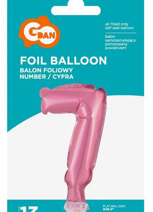 Rózsaszín 7-es Pink szám fólia lufi tortára 13 cm