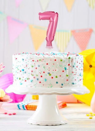 Rózsaszín 7-es Pink szám fólia lufi tortára 13 cm