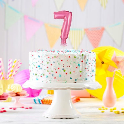 Rózsaszín 7-es Pink szám fólia lufi tortára 13 cm