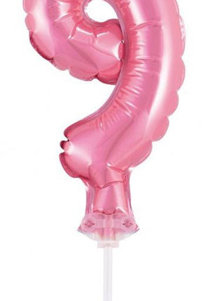 Rózsaszín 9-es Pink szám fólia lufi tortára 13 cm