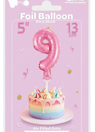 Rózsaszín 9-es Pink szám fólia lufi tortára 13 cm