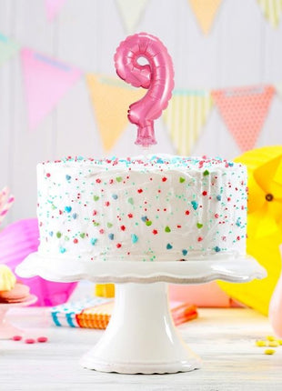Rózsaszín 9-es Pink szám fólia lufi tortára 13 cm