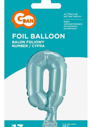 Kék 0-ás Light Blue szám fólia lufi tortára 13 cm
