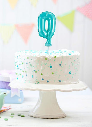 Kék 0-ás Light Blue szám fólia lufi tortára 13 cm