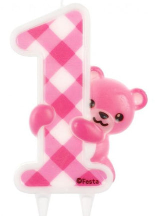 Első születésnap Pink Teddy csillámos tortagyertya