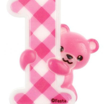 Első születésnap Pink Teddy csillámos tortagyertya