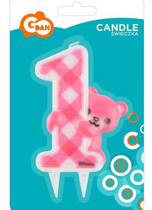 Első születésnap Pink Teddy csillámos tortagyertya
