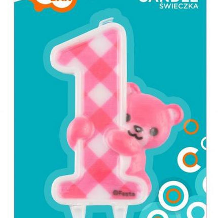 Első születésnap Pink Teddy csillámos tortagyertya
