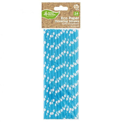 Kék Blue Polka Dots papír szívószál 24 db-os