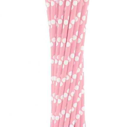 Rózsaszín Light Pink Polka Dots papír szívószál 24 db-os