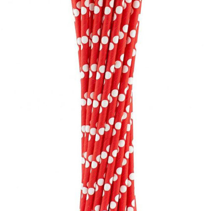 Piros Red Polka Dots papír szívószál 24 db-os