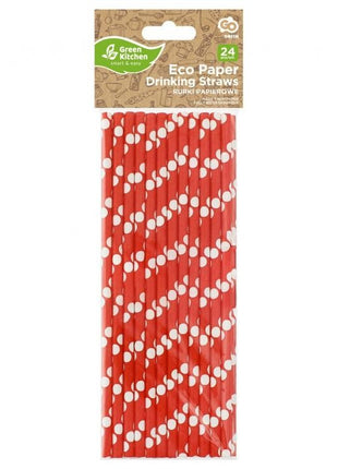 Piros Red Polka Dots papír szívószál 24 db-os