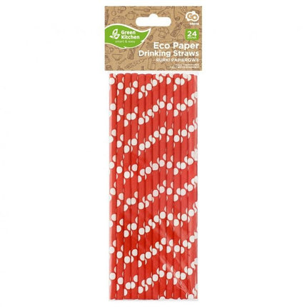 Piros Red Polka Dots papír szívószál 24 db-os